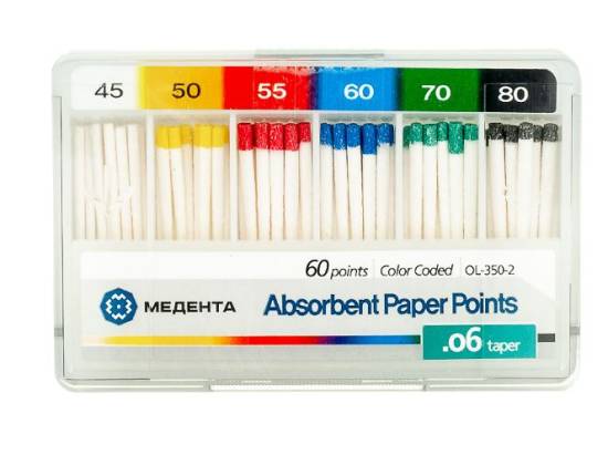 Штифты бумажные абсорбирующие Медента конусность 06 №45-80 (уп.60шт)*